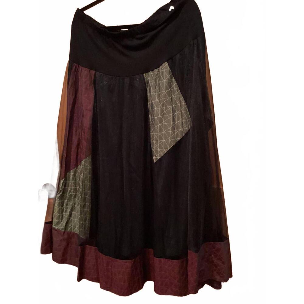 NEW LUUKAA women's tricolor maxi skirt in black/burgundy/green